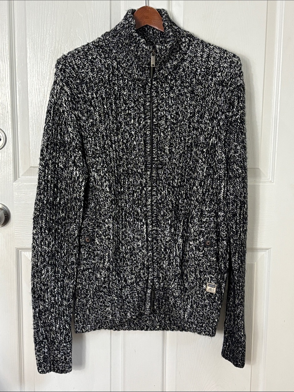 Surfside Supply Black & White Marled Zip-Up Sweater size Large cardigan cotton